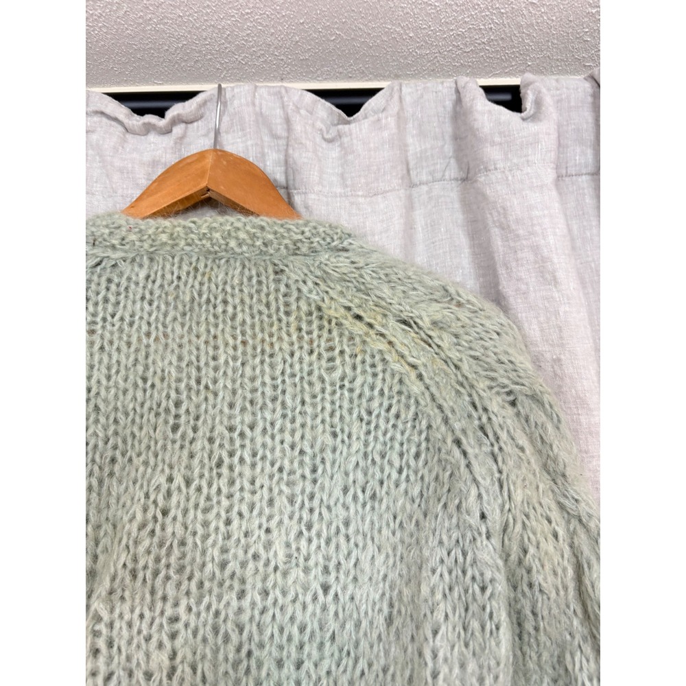 Pamella Hand Knit Mohair Blend Cable Knit V-Neck Sweater Sage Green Womens - Picture 8 of 12